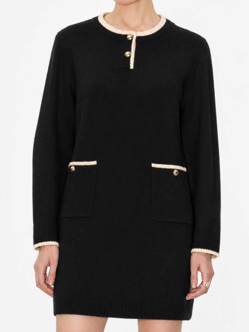 Urban Revivo Women 2 Black Wool Blend Mini Sweater Dress With Contrast Trim NWT